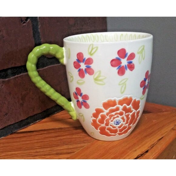 Dutch Wax Coastline Imports Hand Painted Ceramic Coffee Cup Mug Floral Design - Picture 2 of 9